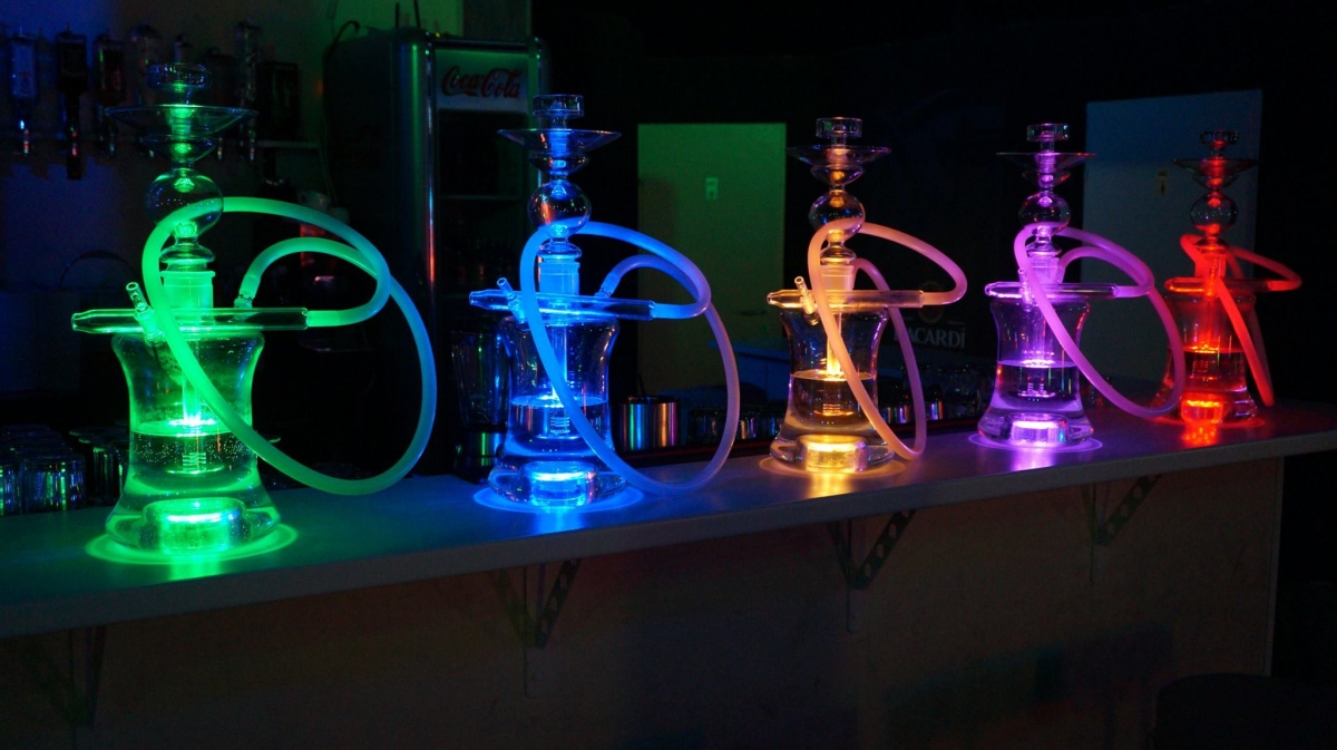 Colorful LED shisha pipes in rainbow colors at party event